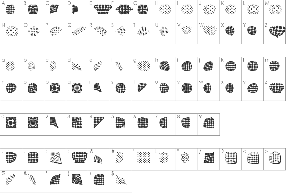 Griddies font character map preview