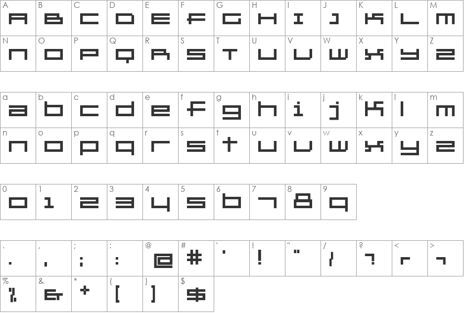 GridExercise font character map preview