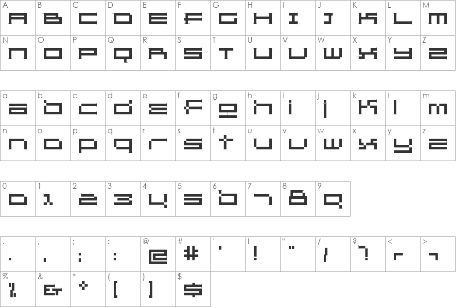 GridExerciseSerif font character map preview