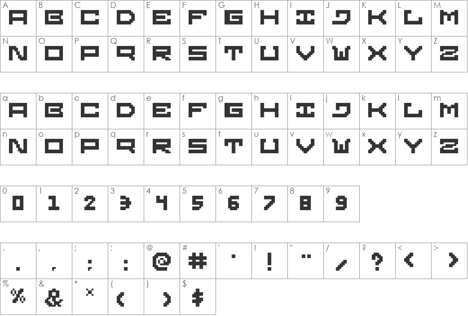 Gridilatia font character map preview