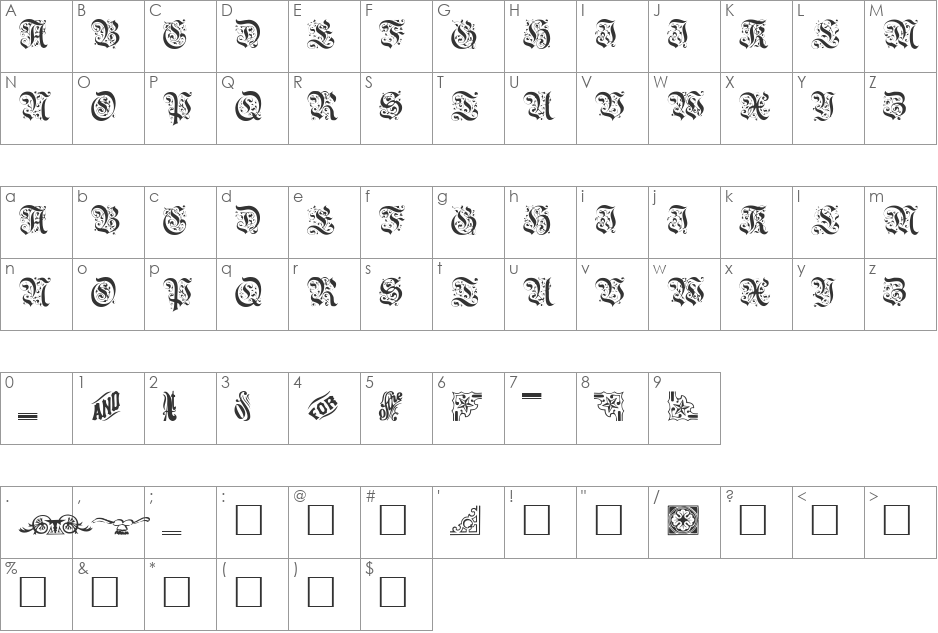 GriffinTwo font character map preview