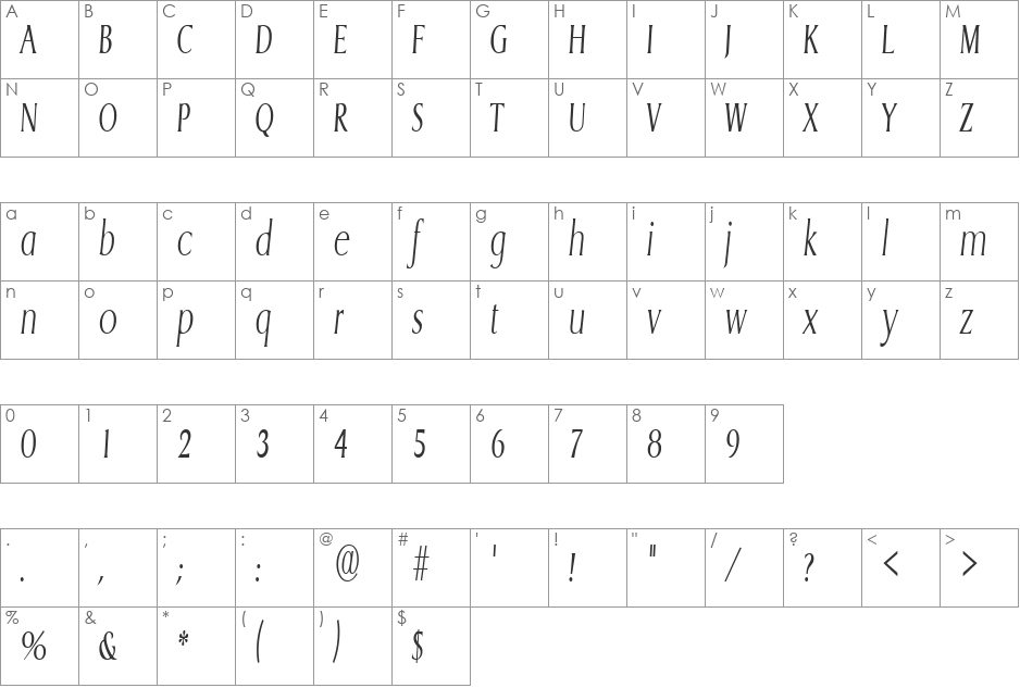 GriffonCondensedLight font character map preview
