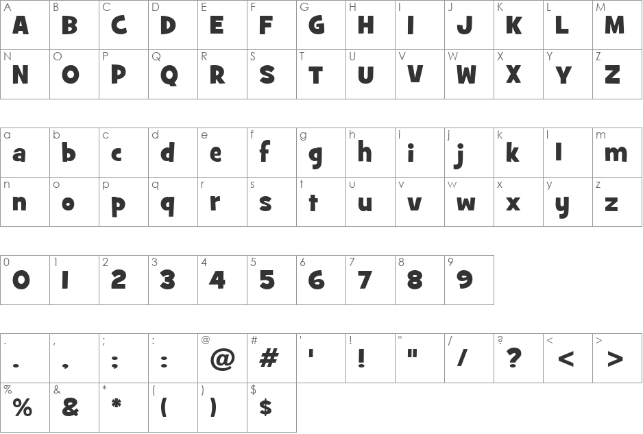 GrilledCheese BTN font character map preview