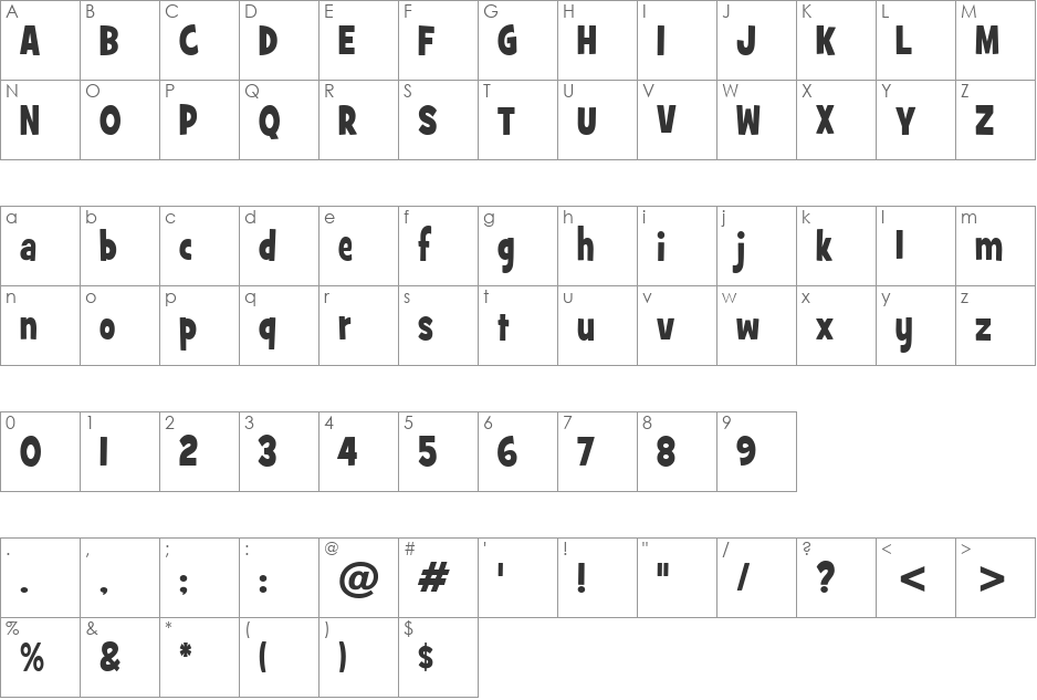 GrilledCheese BTN Cn font character map preview