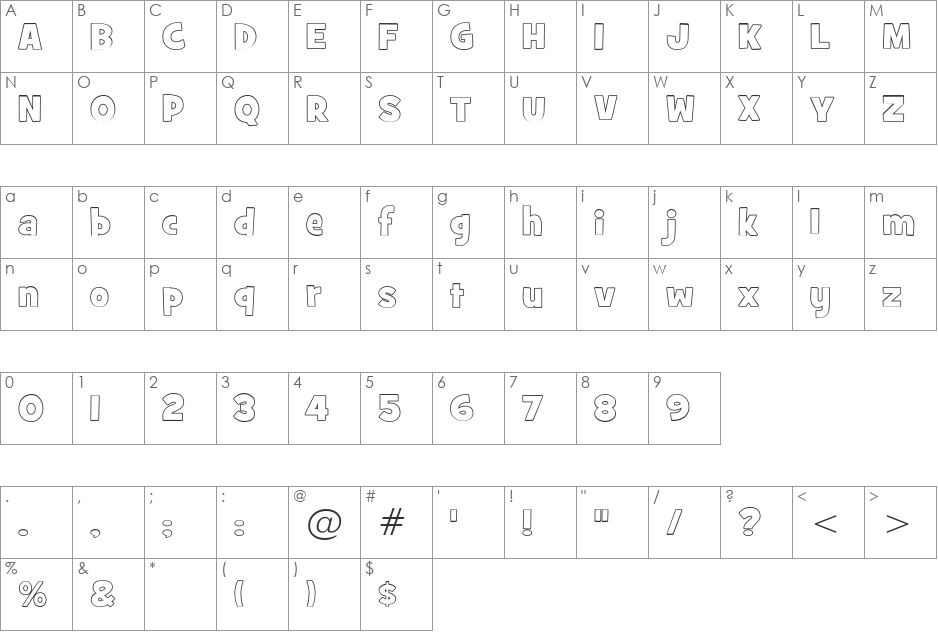 GrilledCheese BTN Out font character map preview