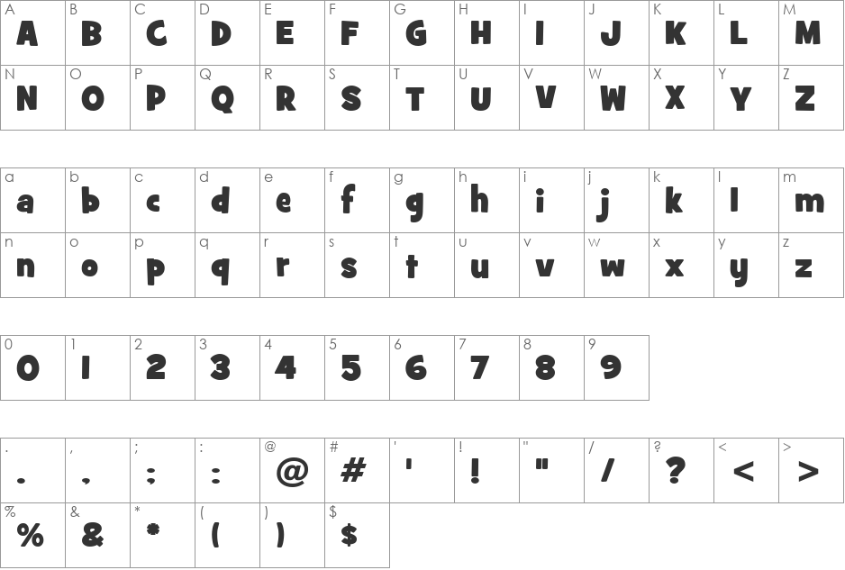 GrilledCheese BTN Toasted font character map preview