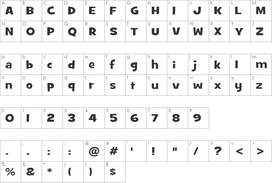 GrilledCheese BTN Wide font character map preview