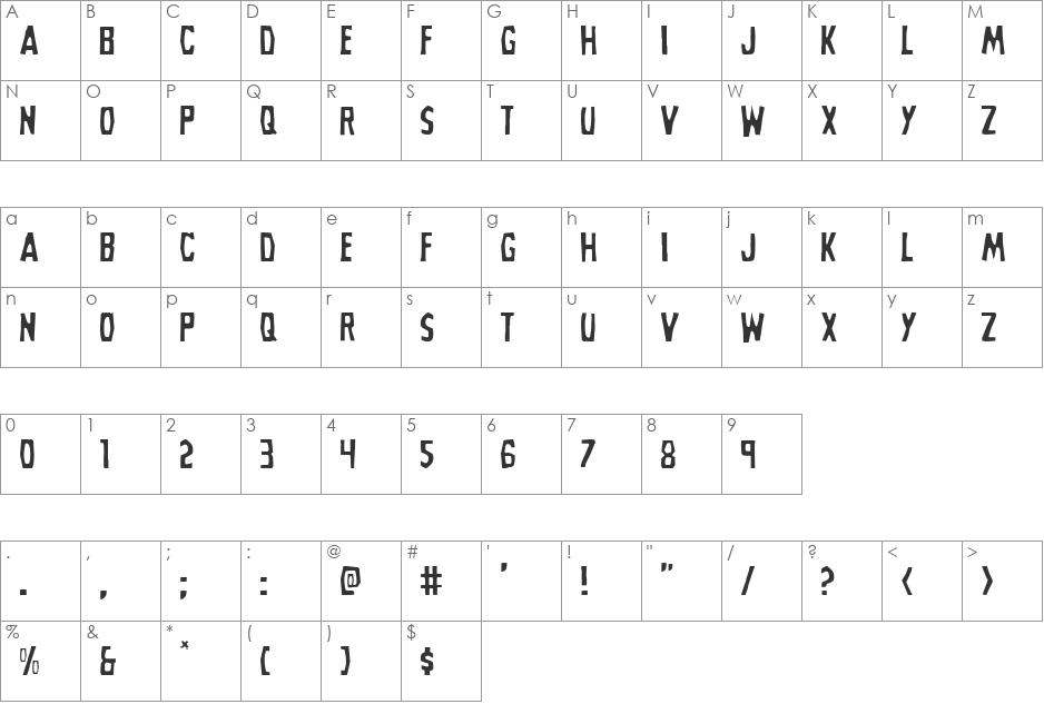 Grim Ghost Light font character map preview