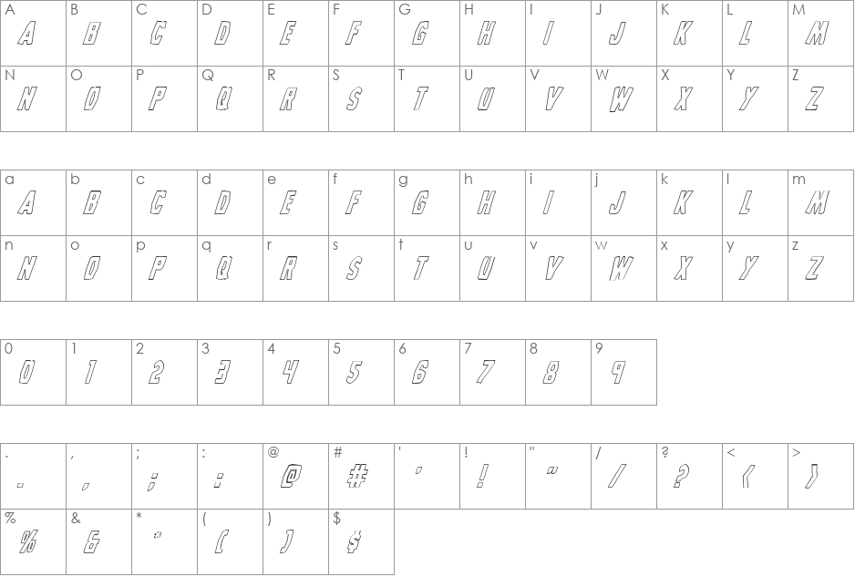 Grim Ghost Outline Italic font character map preview