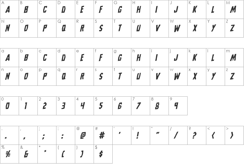 Grim Ghost Rotalic font character map preview