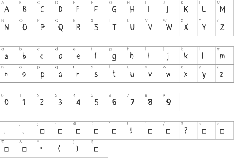 Grimace font character map preview