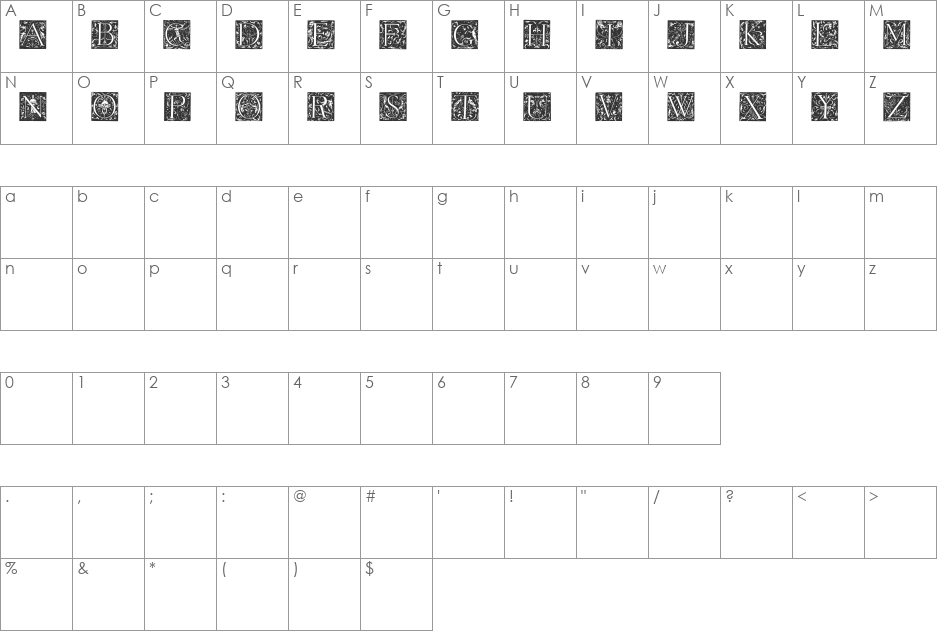 Grimeswade font character map preview