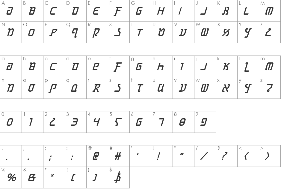 Grimlord Bold Italic font character map preview
