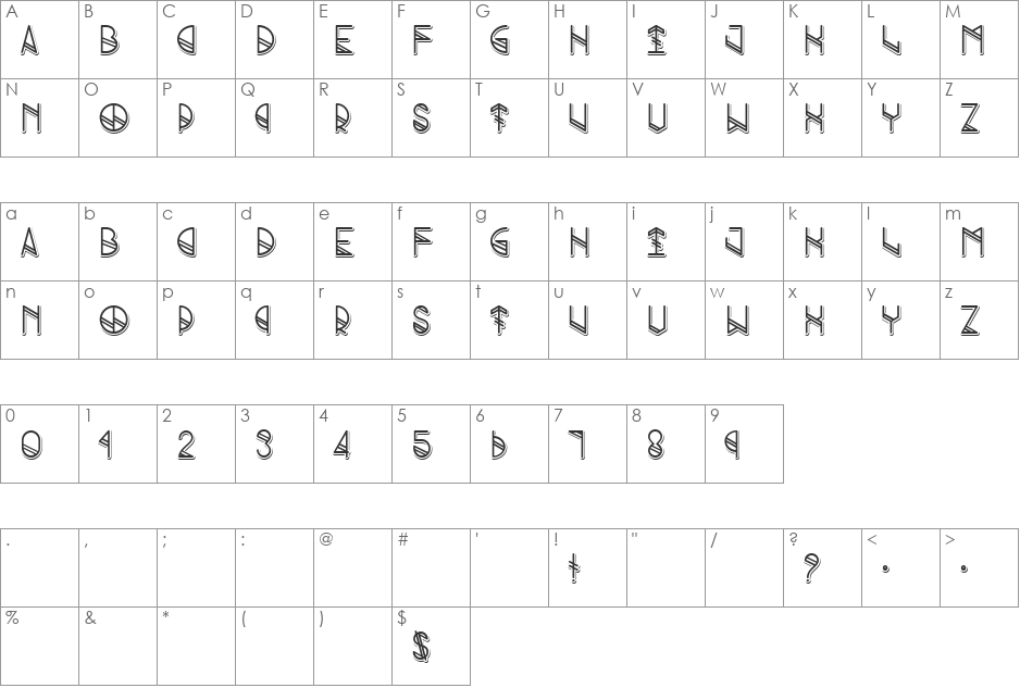 Grind shadow font character map preview