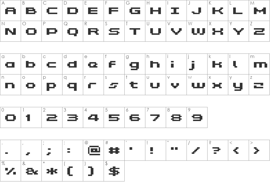 Grixel Kyrou 5 Wide font character map preview