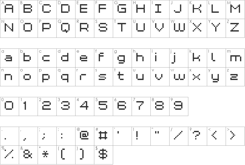 Grixel Kyrou 7 Wide Xtnd font character map preview