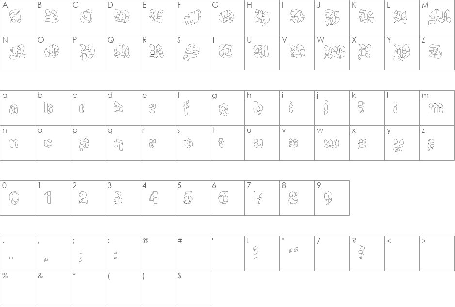 Grobe Hand font character map preview