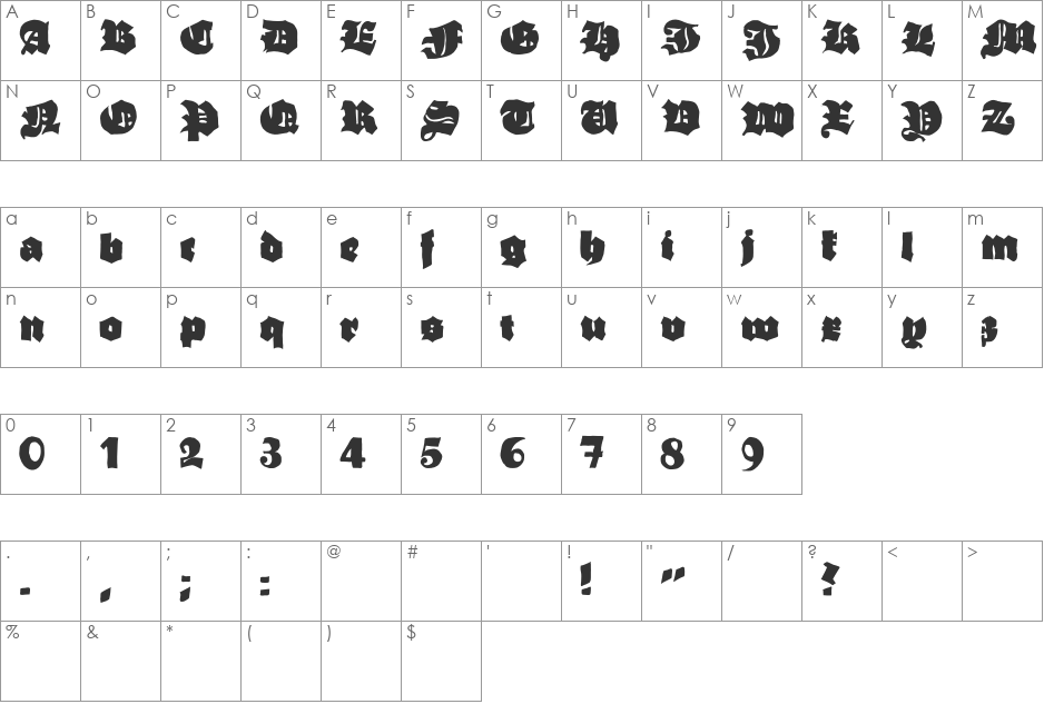 Grobe Hand font character map preview