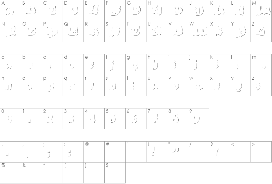 Grobe Hand font character map preview