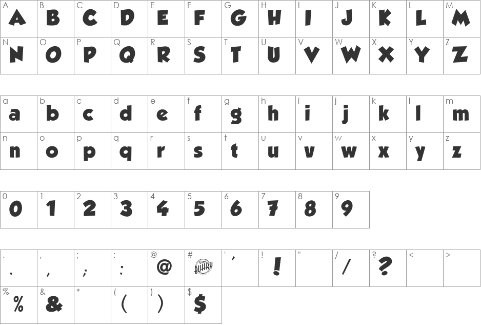 GROBOLD font character map preview