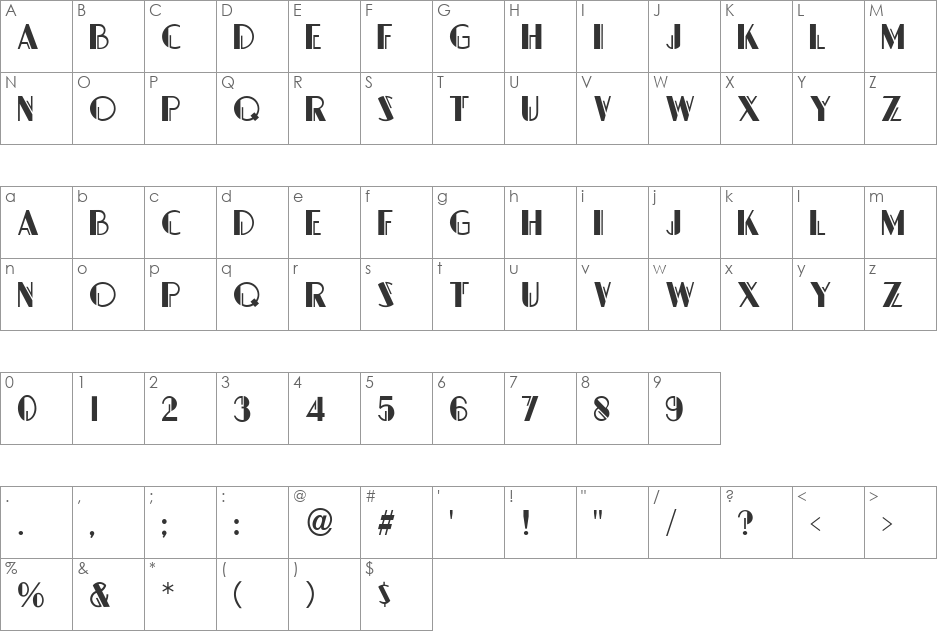 Grock font character map preview