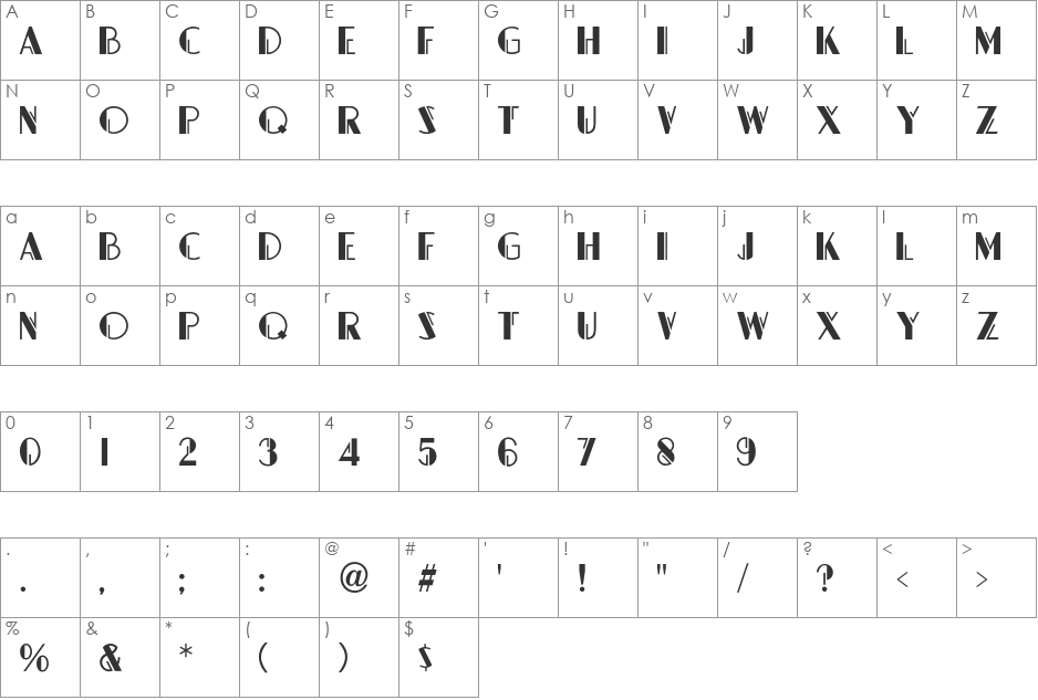 Grock font character map preview