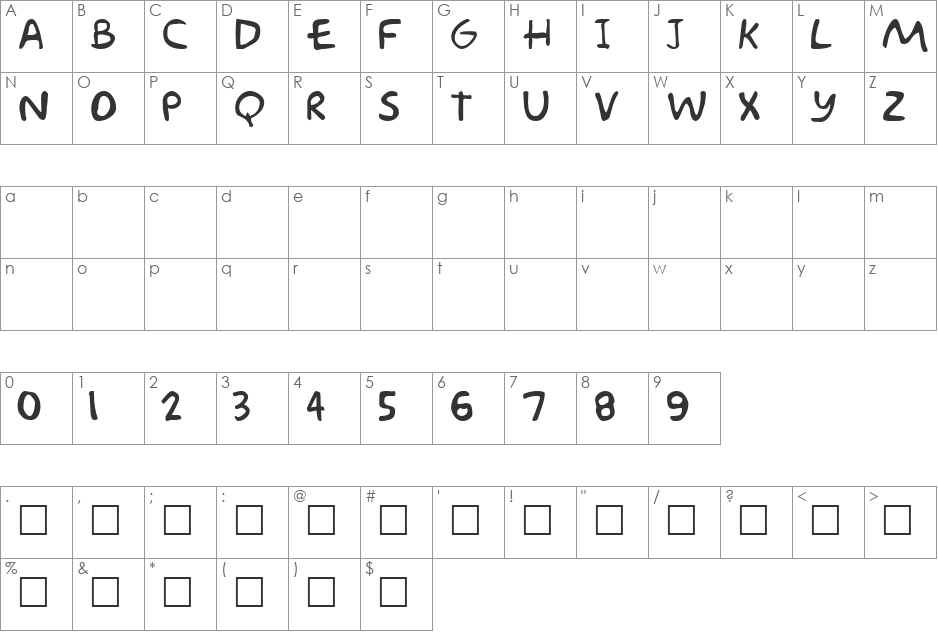 Groening font character map preview