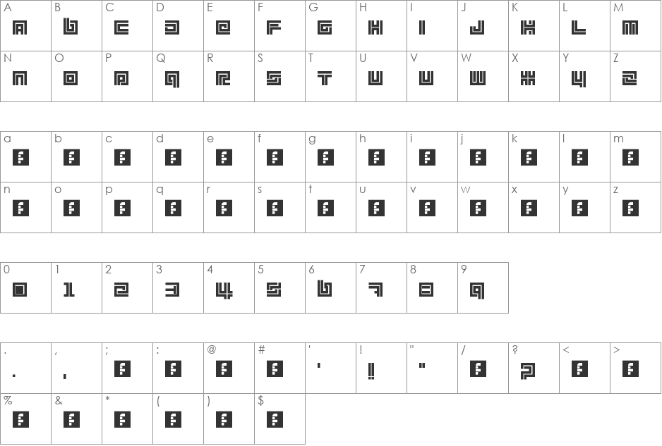 GROO Cloned font character map preview