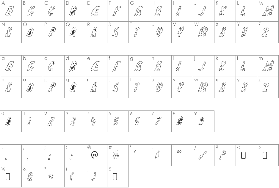 Groovy Ghosties font character map preview