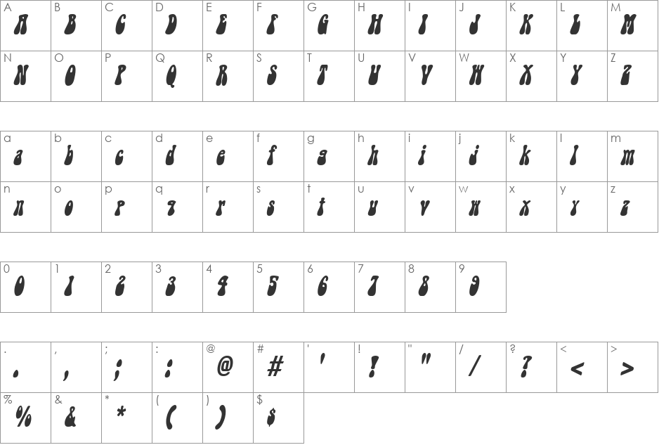 Groovy-Condensed font character map preview