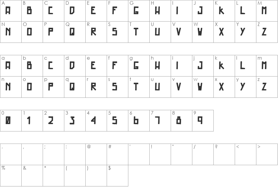 Grossa font character map preview