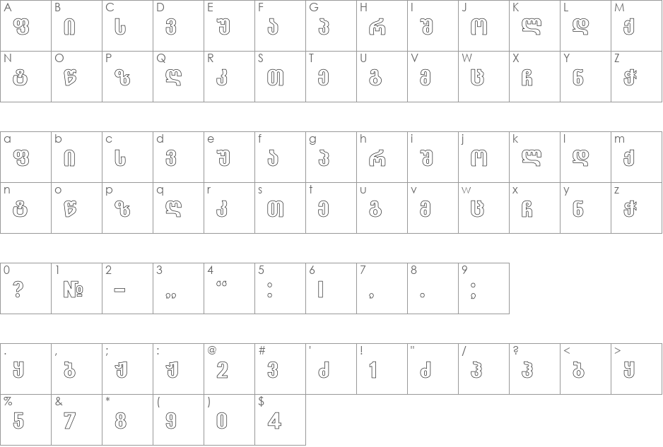 Grotesky Hollow font character map preview