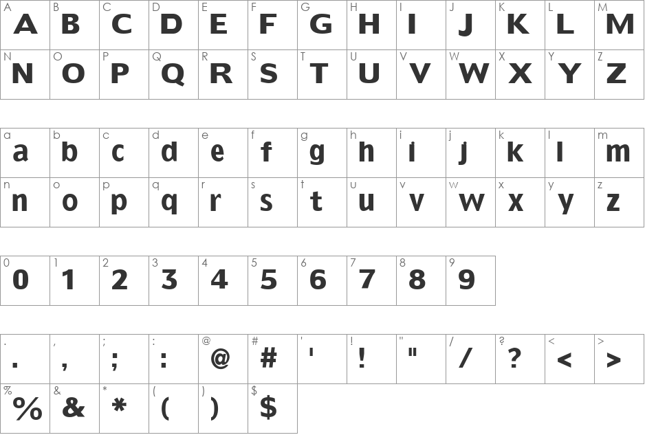 GrotesqueBoldTallX font character map preview