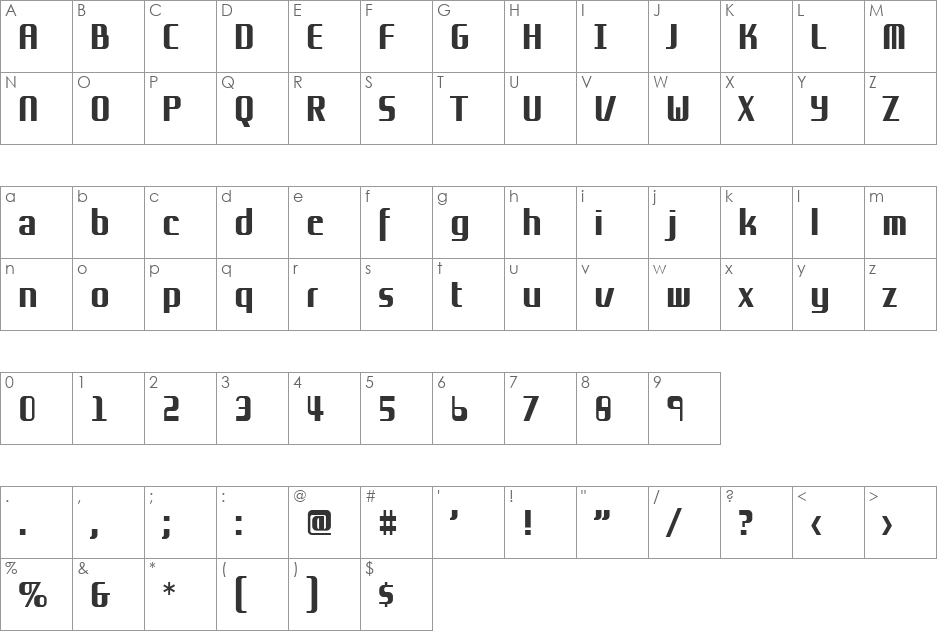 Grov AB font character map preview