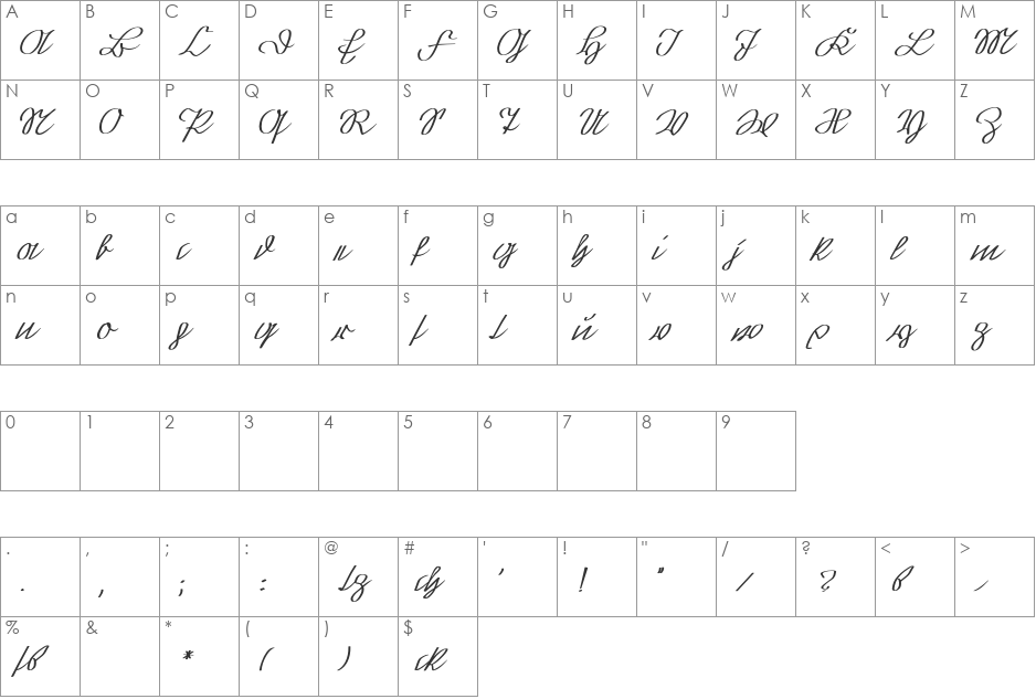 GrovaterKurrent font character map preview