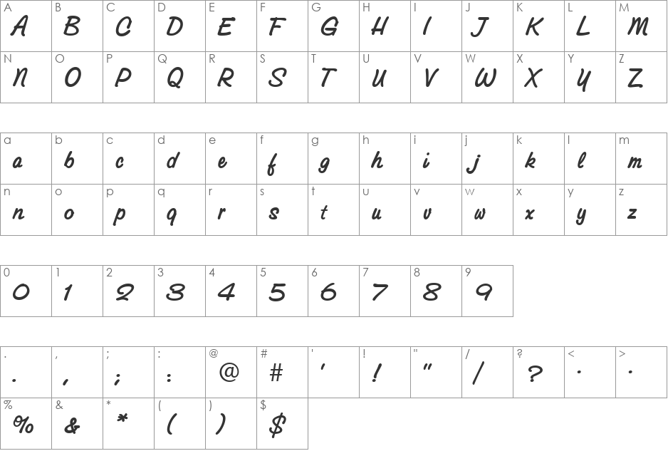 GroveScriptBold font character map preview