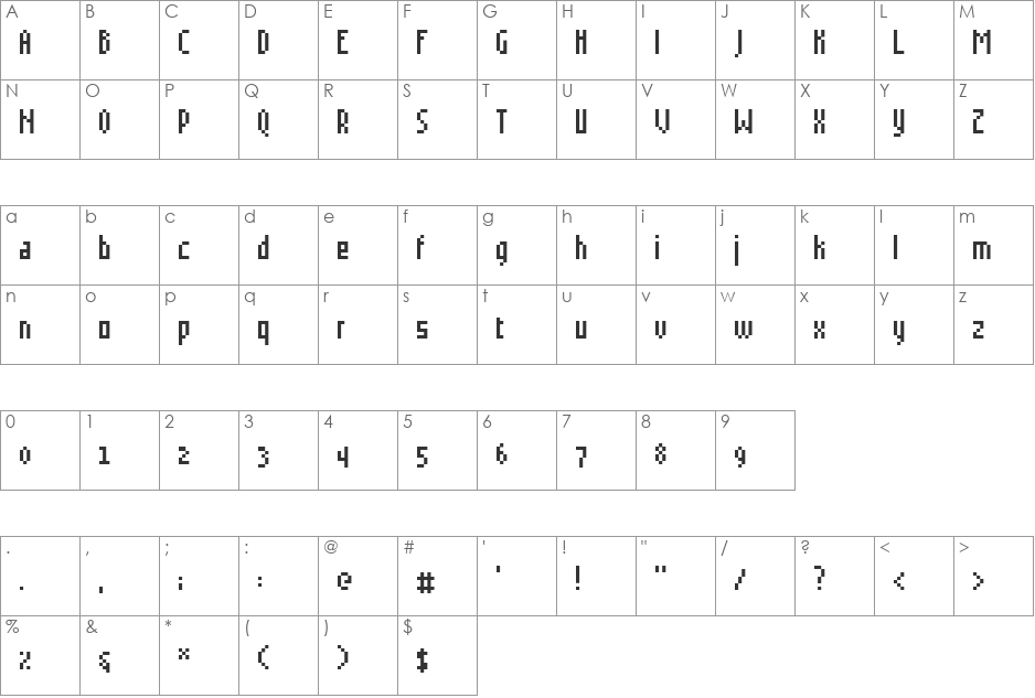 Grudblitter font character map preview