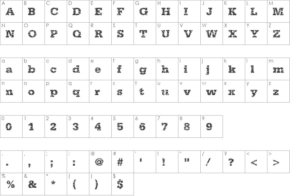 Grunge Serifia font character map preview