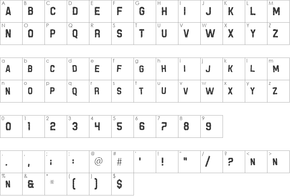 Grunge Tank font character map preview