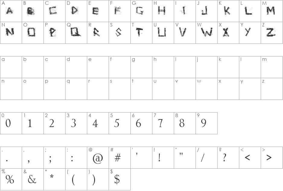 Grunge zinda bad font character map preview
