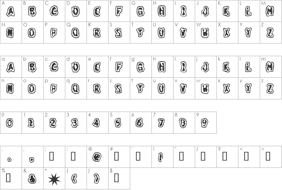 GrungeTastik font character map preview