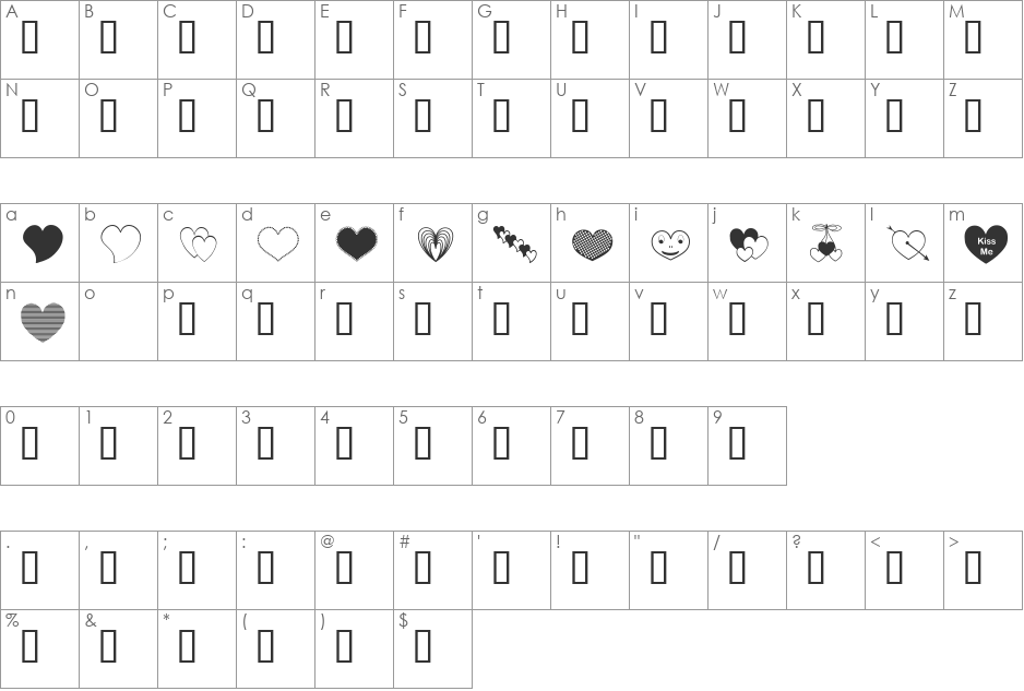 ap_justhearts font character map preview