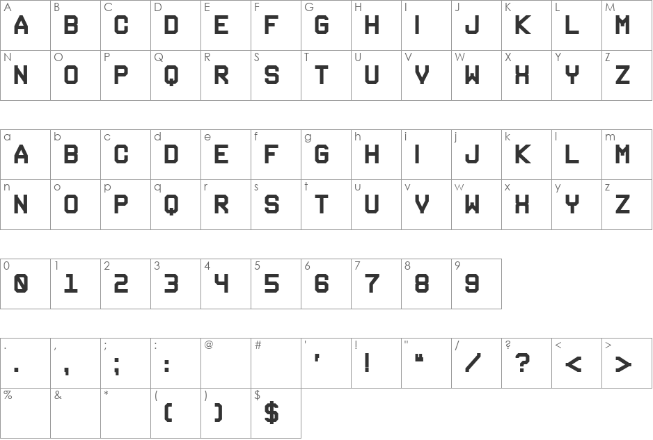 Gruppe F font character map preview