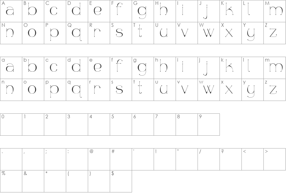 aqua pura font character map preview