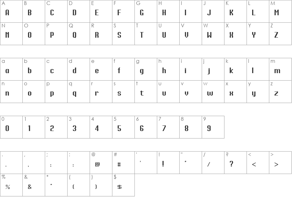 Gsuga font character map preview