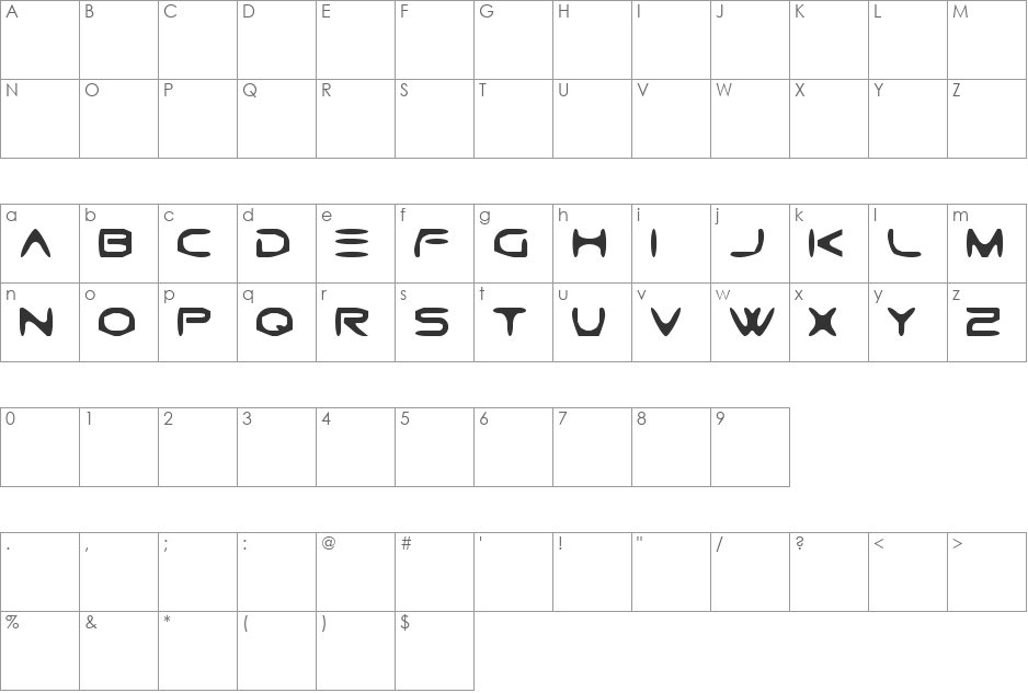 Gtek Caverna font character map preview