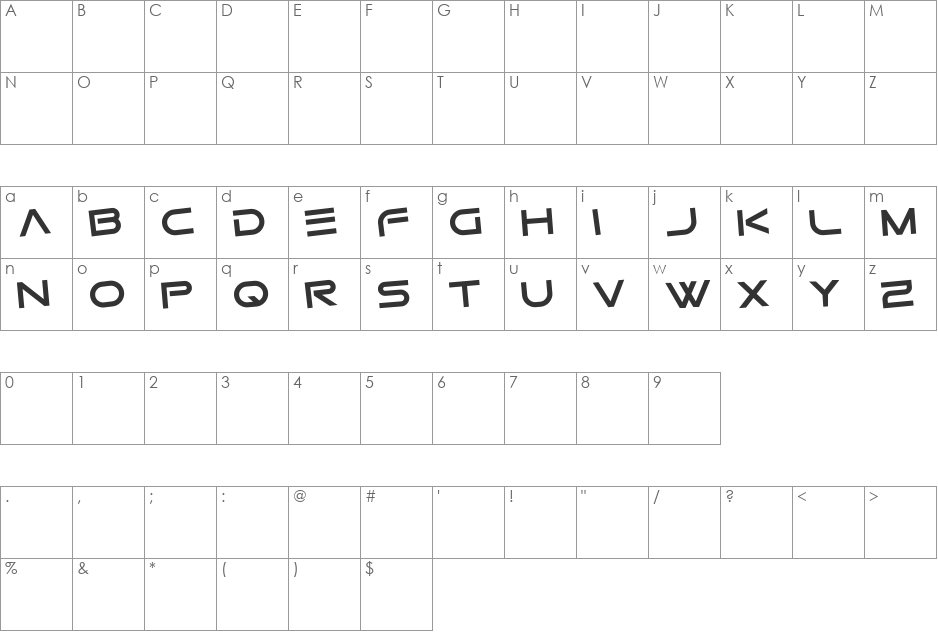 Gtek Nova font character map preview