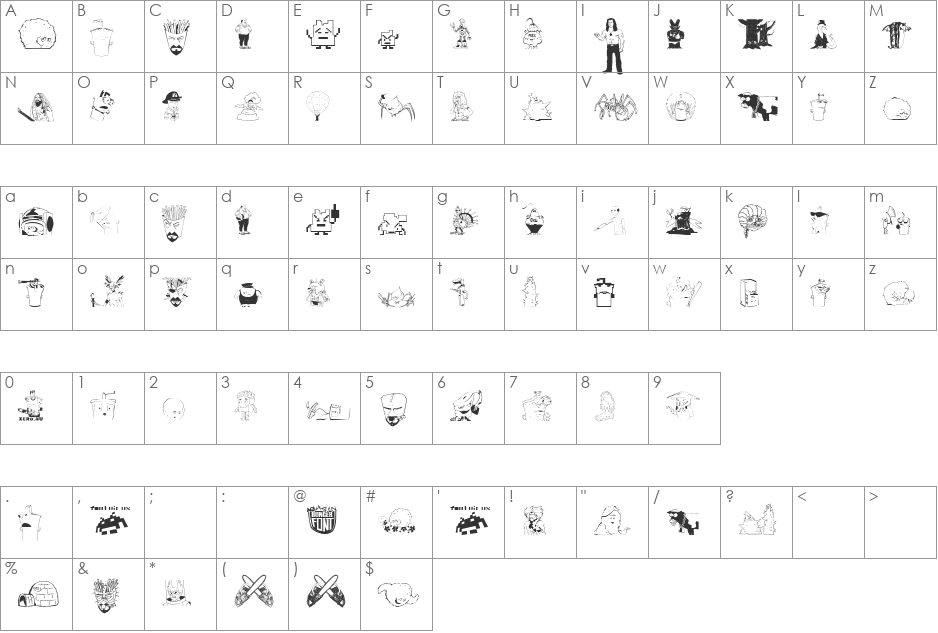 aqua teen hunger font character map preview