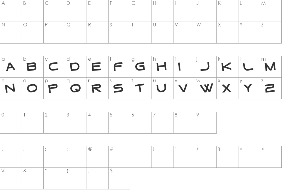 Gtek Regular font character map preview