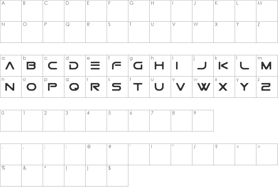 Gtek Technology font character map preview